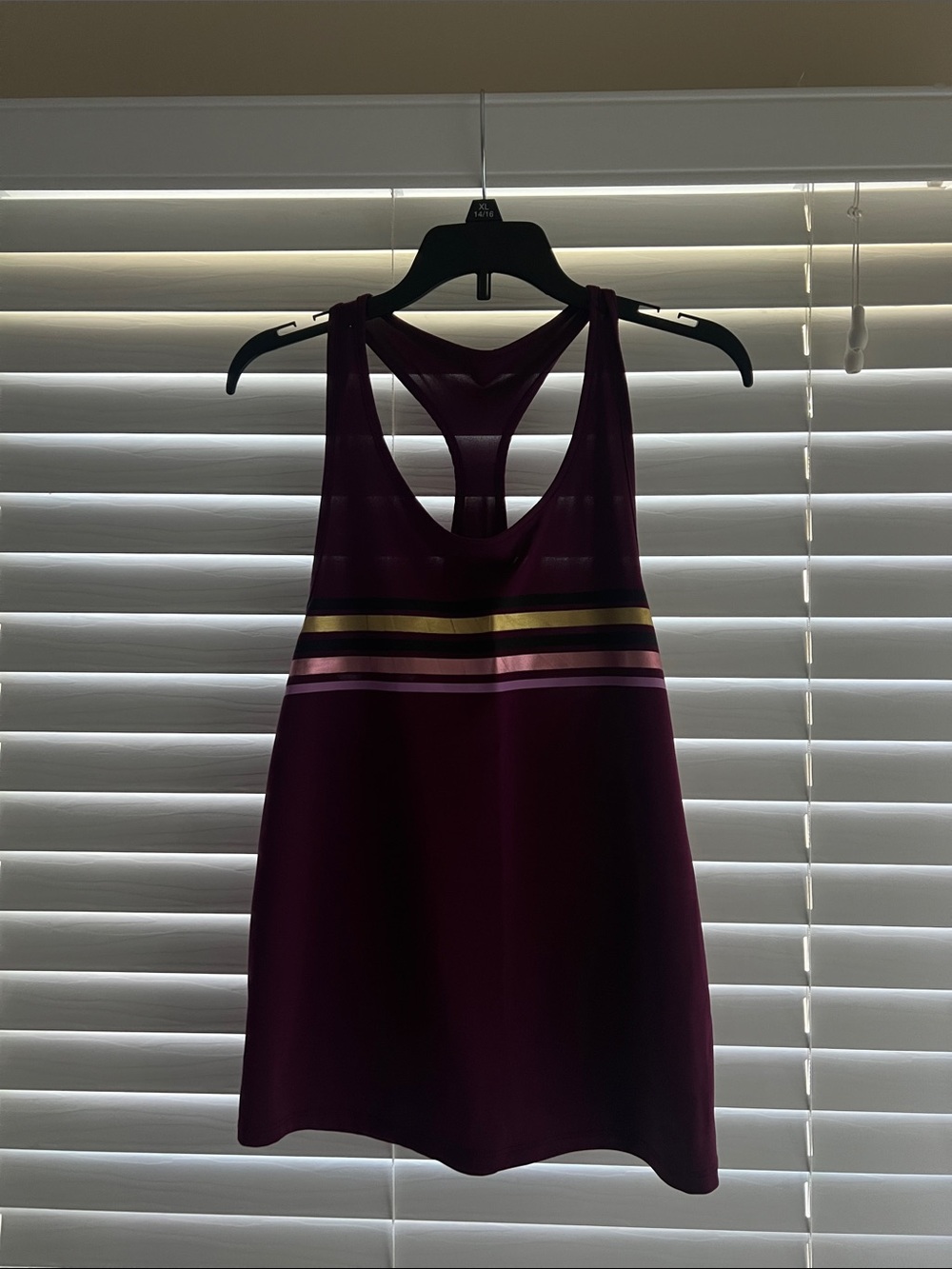Macy's Girls Deep Plum Racerback Tank Top with Metallic Stripe Size L